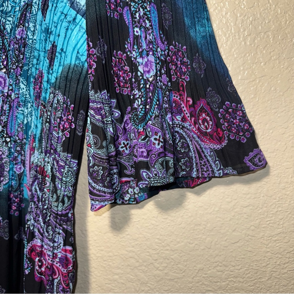 Maggie Barnes Catherines 1X Paisley Boho Tunic Top Beaded Bell Sleeve - Picture 7 of 16